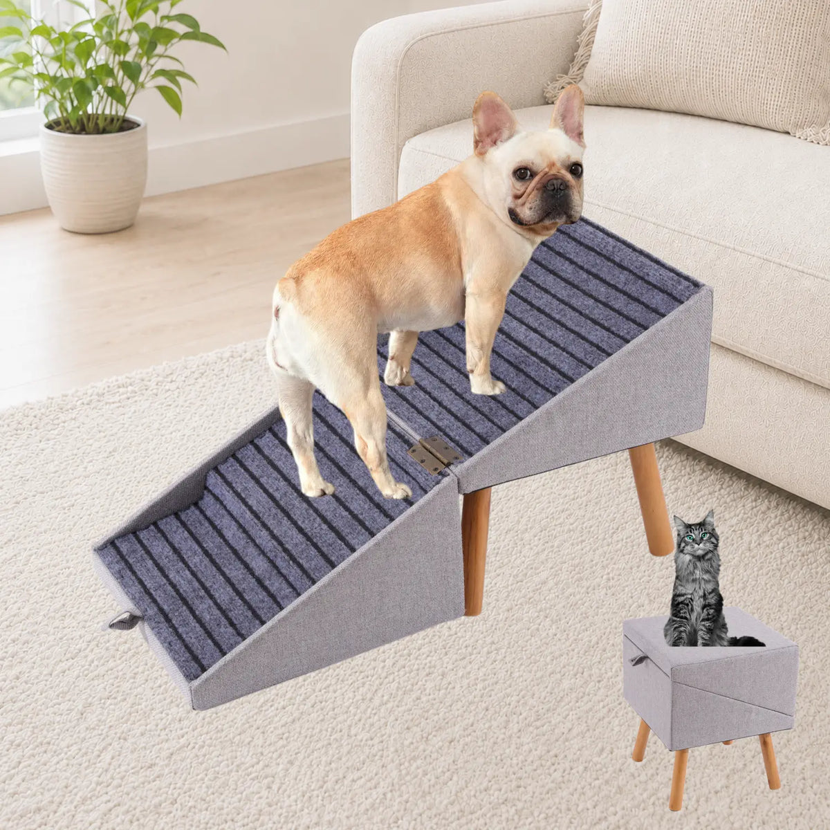 🐕 17" 2-in-1 Convertible Wood Dog Stairs& Ramp