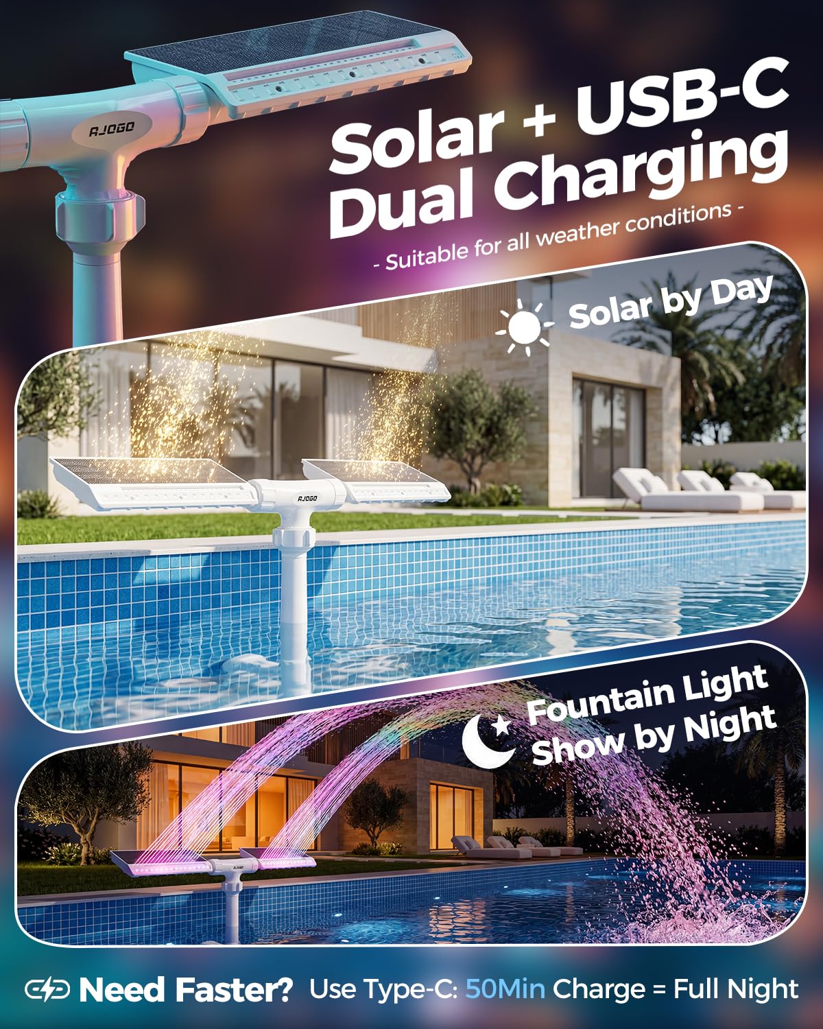 Solar Pool Fountain With LED Lights