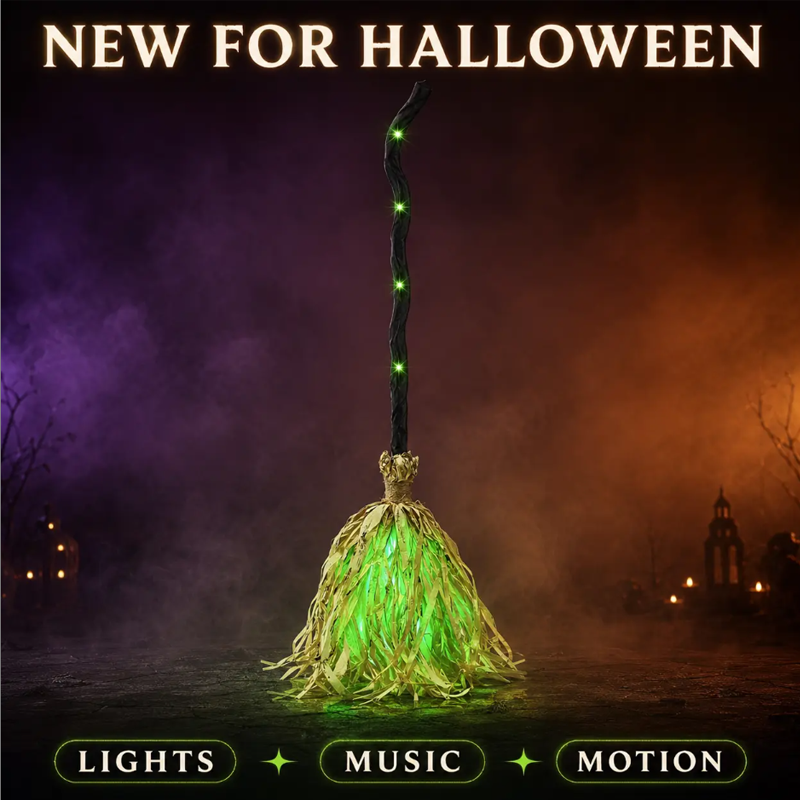 🎃 35" Animated Witches Broom — Friendly Halloween Decor with Lights &Sound