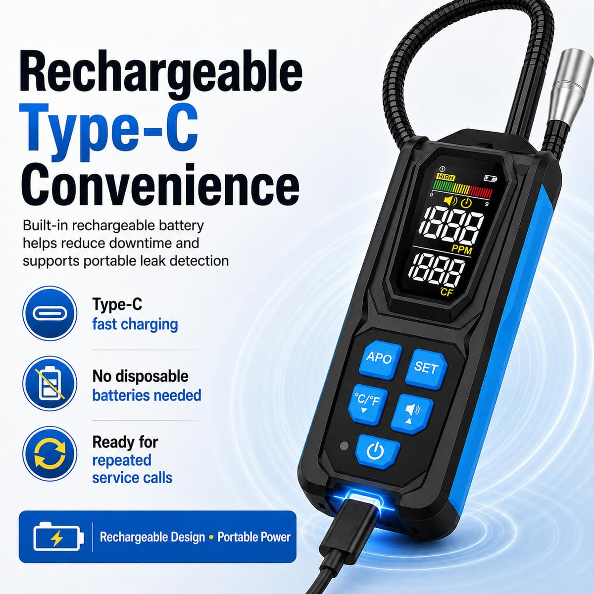 Rechargeable Refrigerant Leak Detector for HVAC &Auto AC