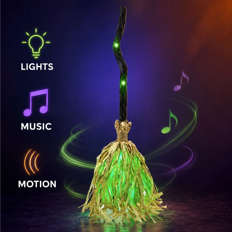 🎃 35" Animated Witches Broom — Friendly Halloween Decor with Lights &Sound