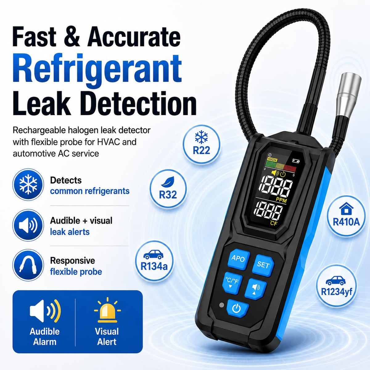 Rechargeable Refrigerant Leak Detector for HVAC &Auto AC