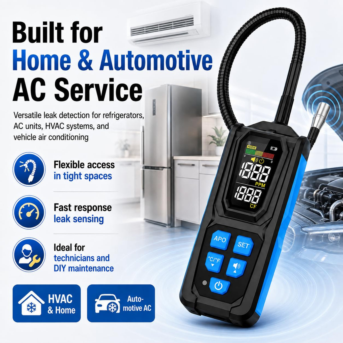 Rechargeable Refrigerant Leak Detector for HVAC &Auto AC