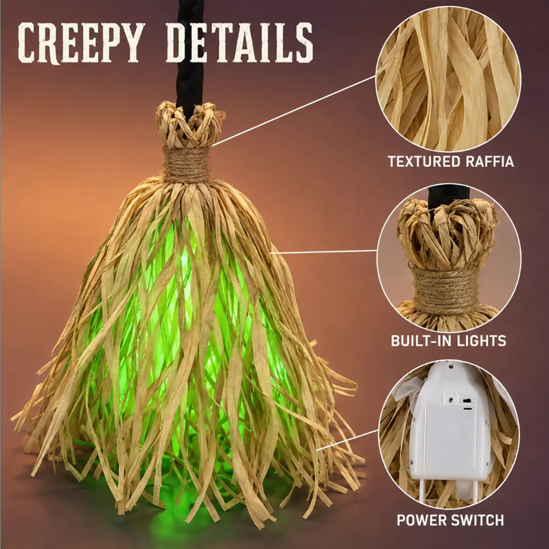🎃 35" Animated Witches Broom — Friendly Halloween Decor with Lights &Sound