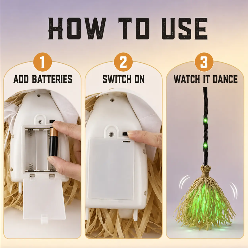 🎃 35" Animated Witches Broom — Friendly Halloween Decor with Lights &Sound