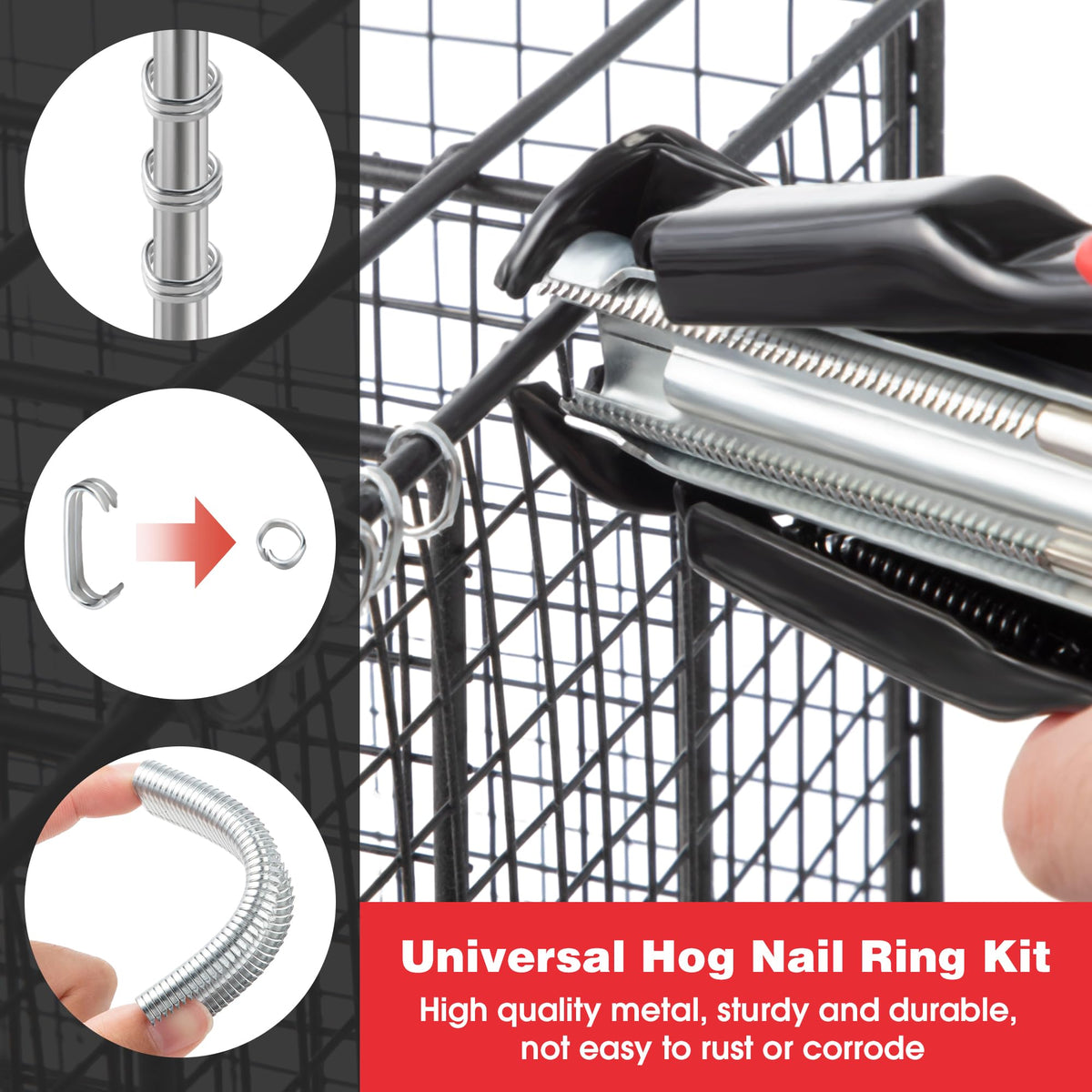 Semi-Auto Hog Ring Pliers Kit with 2500 C Hog Rings