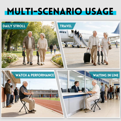 2-in-1 Folding Walking Cane with Seat