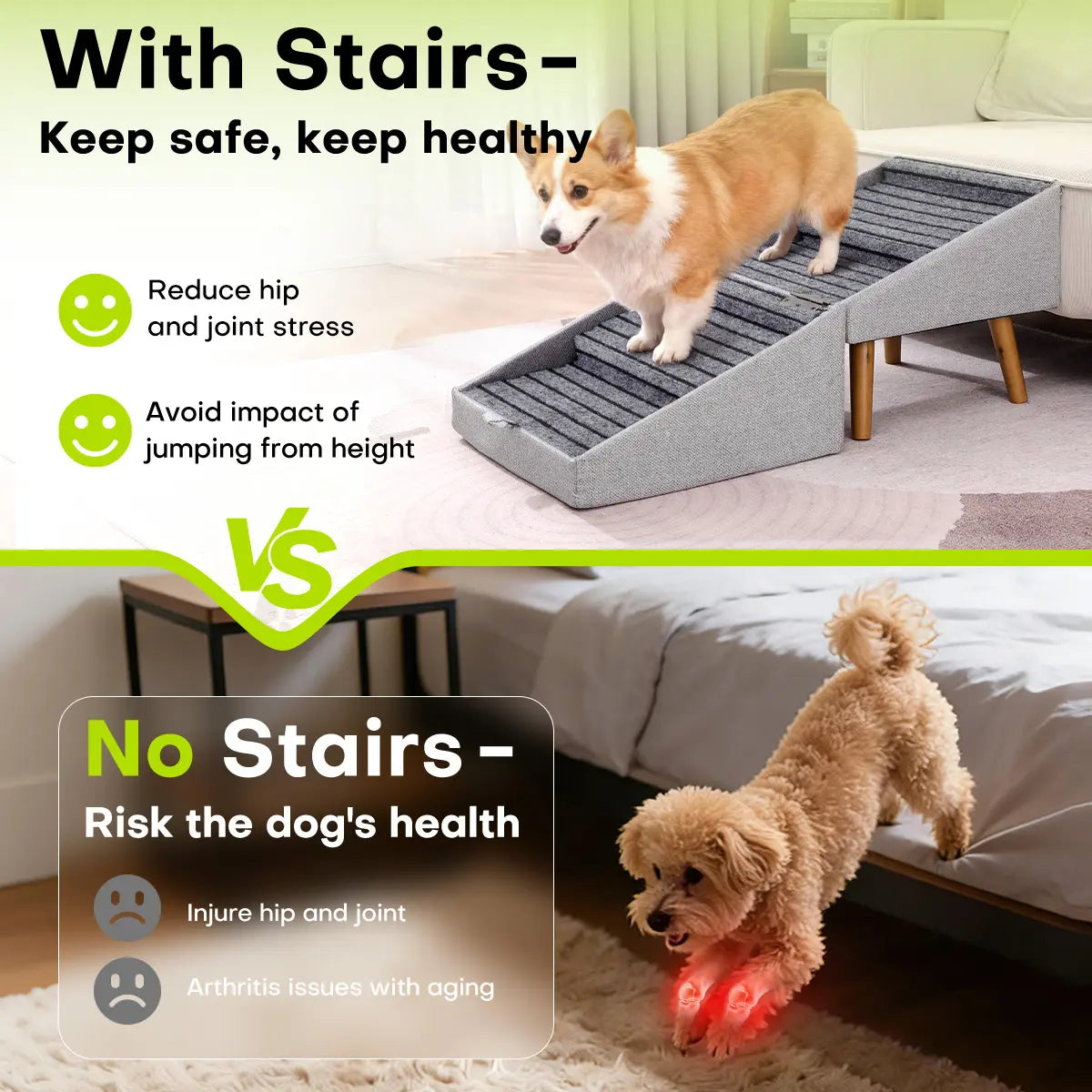 🐕 17" 2-in-1 Convertible Wood Dog Stairs& Ramp