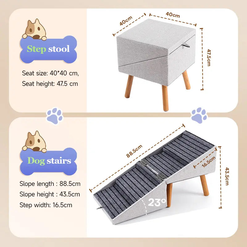 🐕 17" 2-in-1 Convertible Wood Dog Stairs& Ramp