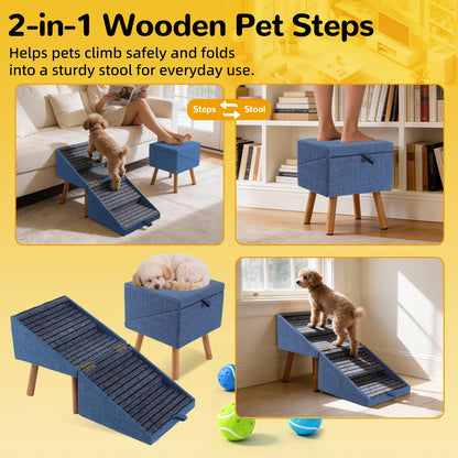 🐕 17" 2-in-1 Convertible Wood Dog Stairs& Ramp