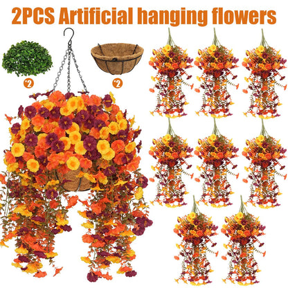 🌻 Artificial Hanging Flower Baskets (2 Pack), UV Resistant Fall Decor
