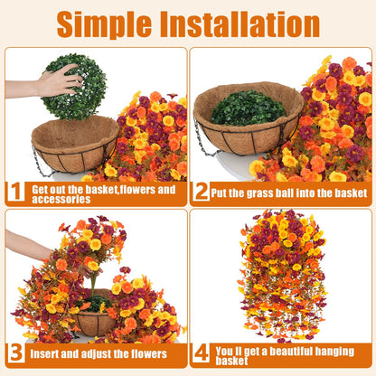 🌻 Artificial Hanging Flower Baskets (2 Pack), UV Resistant Fall Decor