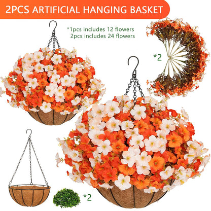 🌻 Artificial Hanging Flower Baskets (2 Pack), UV Resistant Fall Decor