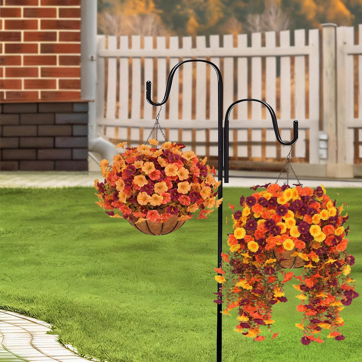 🌻 Artificial Hanging Flower Baskets (2 Pack), UV Resistant Fall Decor