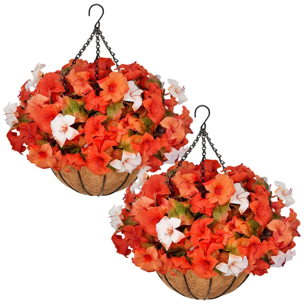 🌻 Artificial Hanging Flower Baskets (2 Pack), UV Resistant Fall Decor