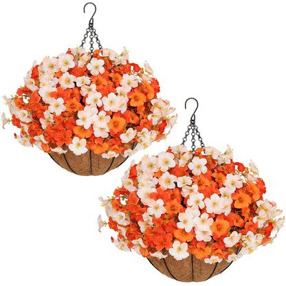 🌻 Artificial Hanging Flower Baskets (2 Pack), UV Resistant Fall Decor