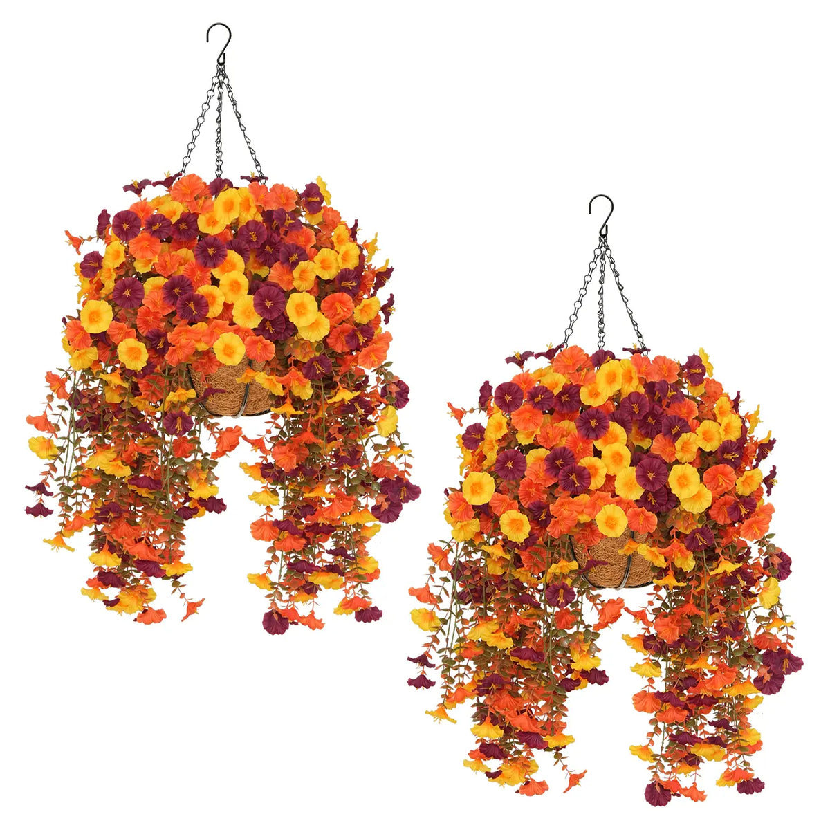 🌻 Artificial Hanging Flower Baskets (2 Pack), UV Resistant Fall Decor