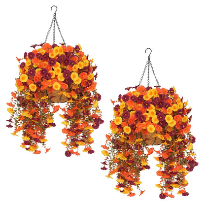🌻 Artificial Hanging Flower Baskets (2 Pack), UV Resistant Fall Decor