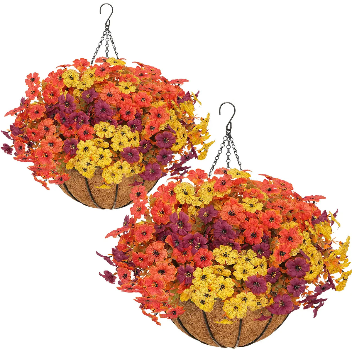 🌻 Artificial Hanging Flower Baskets (2 Pack), UV Resistant Fall Decor