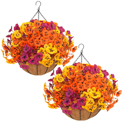 🌻 Artificial Hanging Flower Baskets (2 Pack), UV Resistant Fall Decor