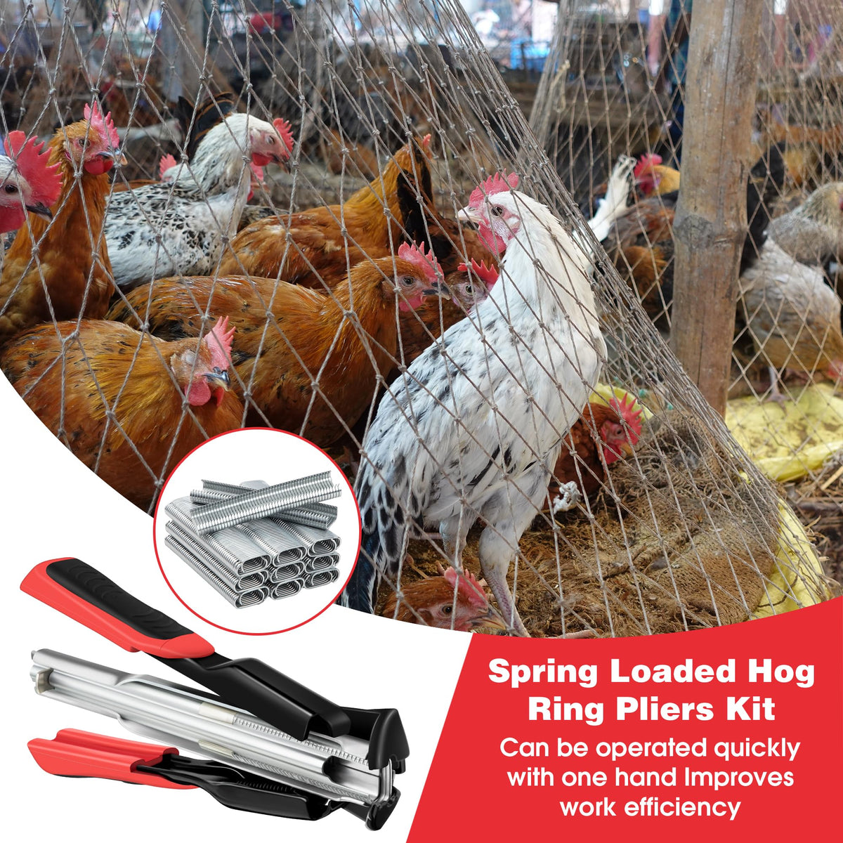 Semi-Auto Hog Ring Pliers Kit with 2500 C Hog Rings