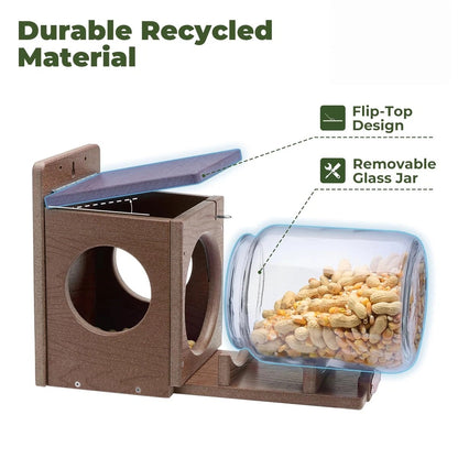Wooden Squirrel Feeder With Glass Jar