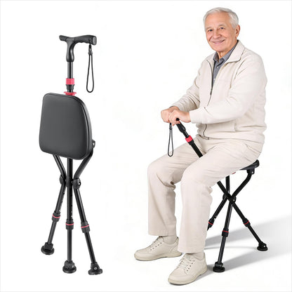 2-in-1 Folding Walking Cane with Seat