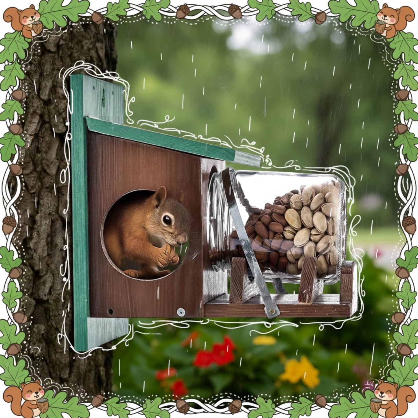 Wooden Squirrel Feeder With Glass Jar