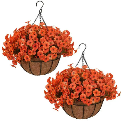 🌻 Artificial Hanging Flower Baskets (2 Pack), UV Resistant Fall Decor