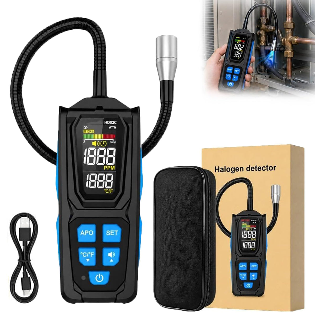 Rechargeable Refrigerant Leak Detector for HVAC &Auto AC