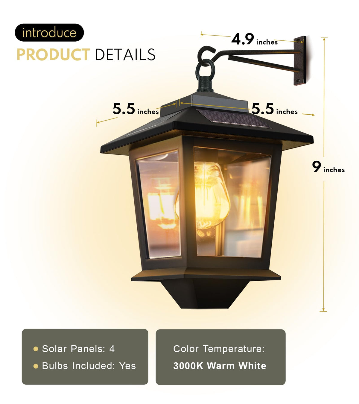 Outdoor Hanging Lights with 4 Solar Panels