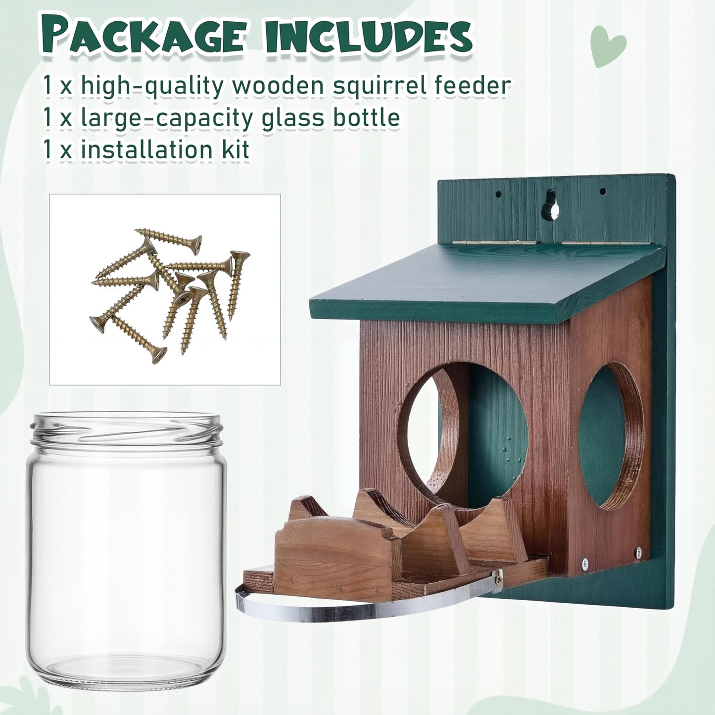 Wooden Squirrel Feeder With Glass Jar