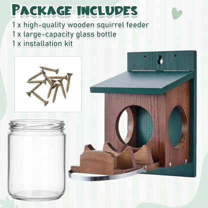 Wooden Squirrel Feeder With Glass Jar