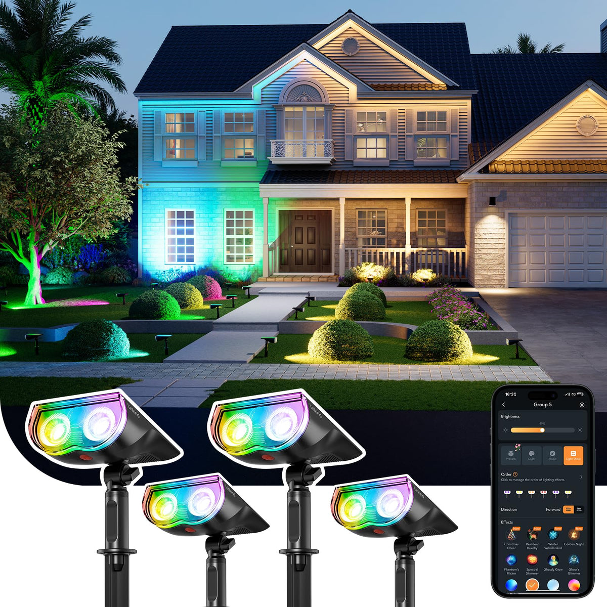 App Controlled RGB Solar Landscape Spot Lights with Music Sync