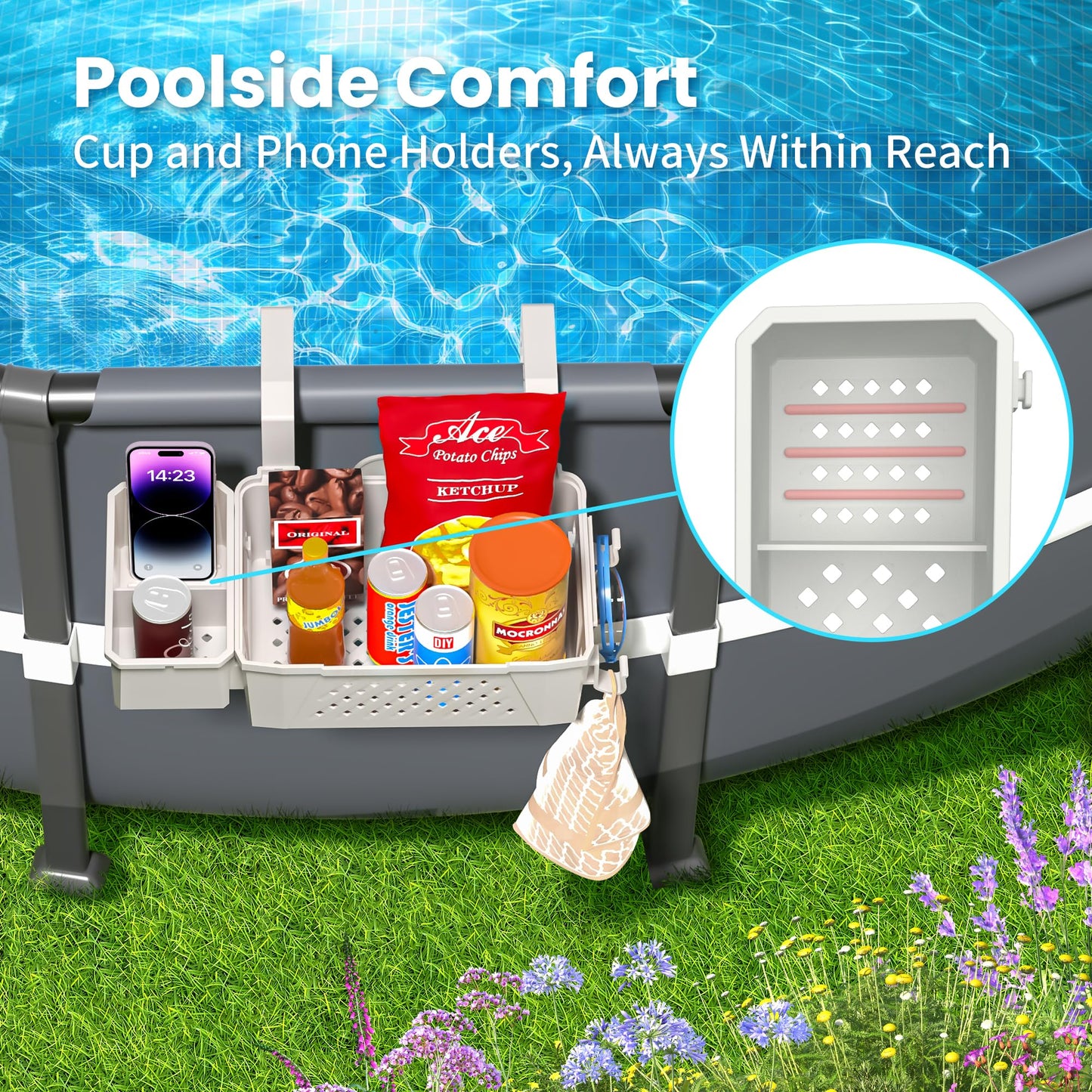 Poolside Organizer With Cup Holders