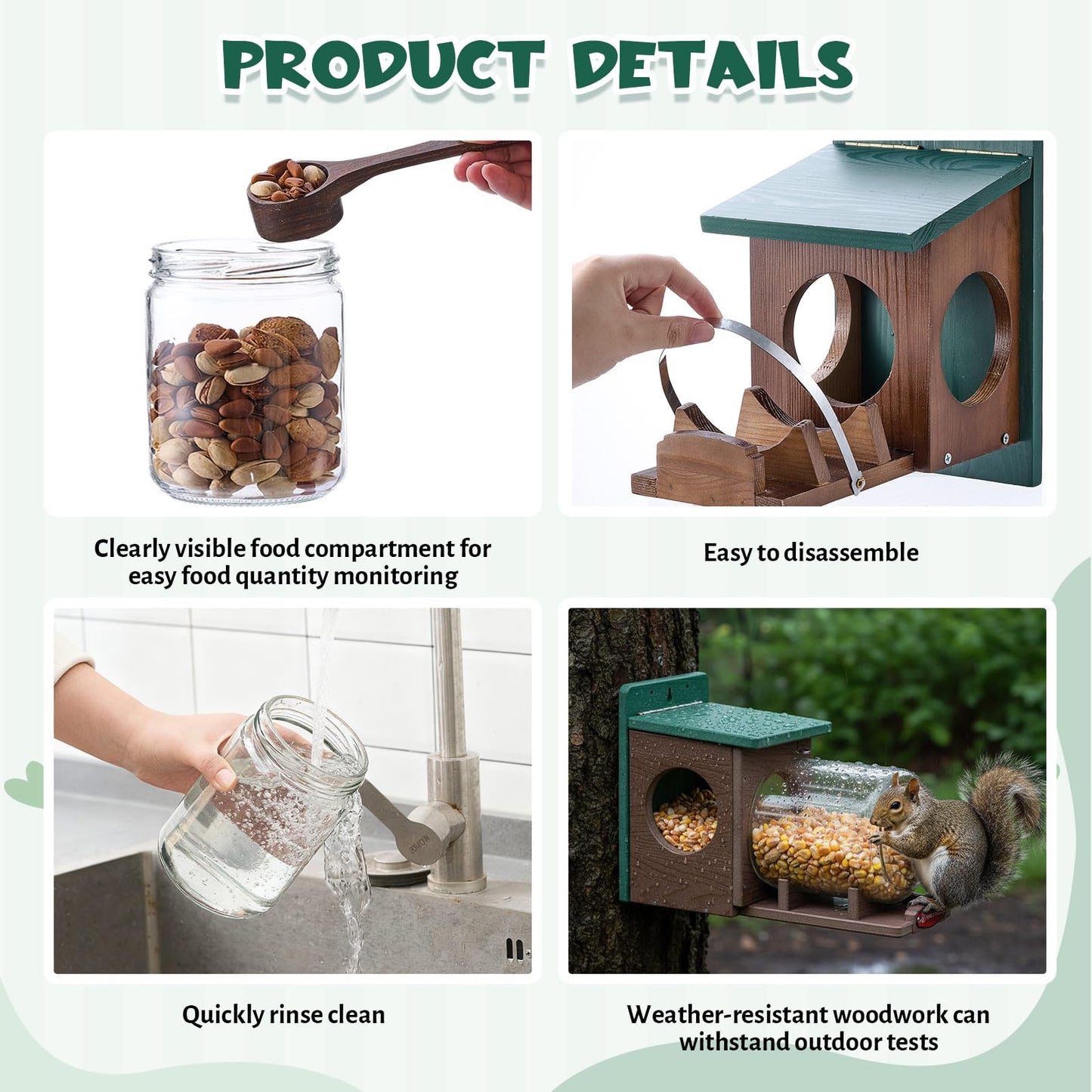 Wooden Squirrel Feeder With Glass Jar