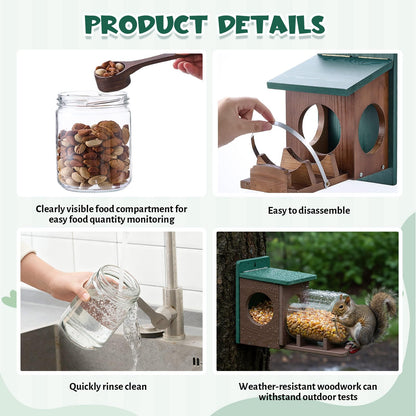 Wooden Squirrel Feeder With Glass Jar