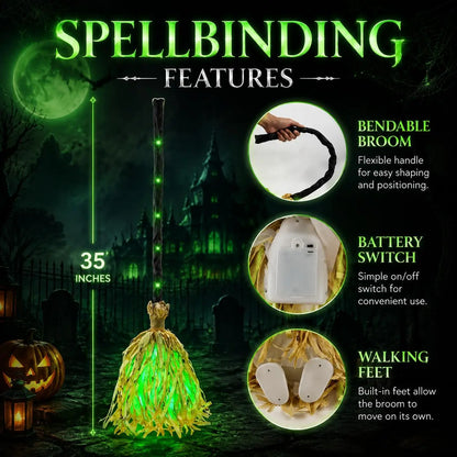 🎃 35" Animated Witches Broom — Friendly Halloween Decor with Lights &Sound