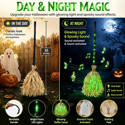 🎃 35" Animated Witches Broom — Friendly Halloween Decor with Lights &Sound