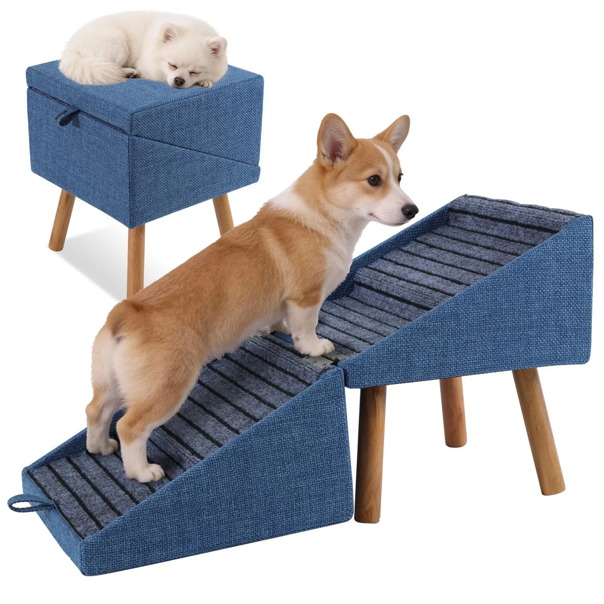 🐕 17" 2-in-1 Convertible Wood Dog Stairs& Ramp
