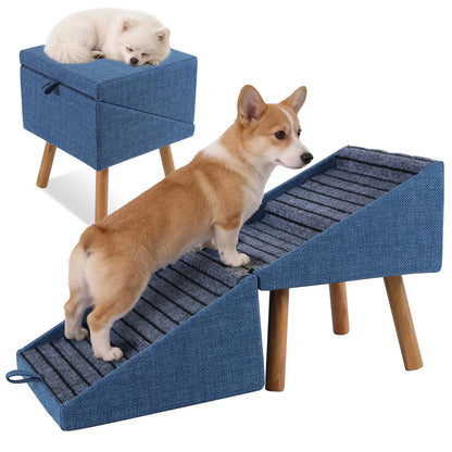 🐕 17" 2-in-1 Convertible Wood Dog Stairs& Ramp
