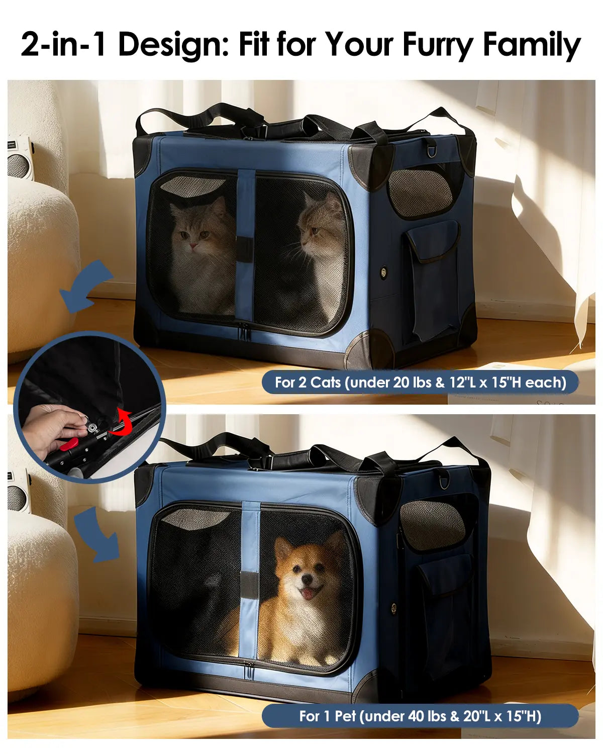 🐱 Extra Large Cat Carrier for 2 Cats – XL Soft-Sided with Divider