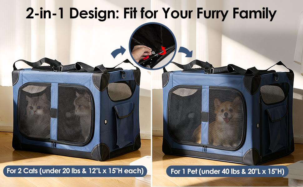 🐱 Extra Large Cat Carrier for 2 Cats – XL Soft-Sided with Divider