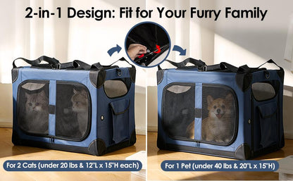 🐱 Extra Large Cat Carrier for 2 Cats – XL Soft-Sided with Divider