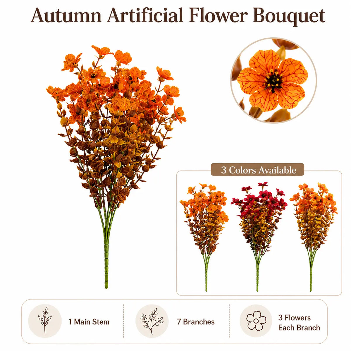 🍂 Artificial Fall Mums with Eucalyptus Leaves, 24&36&48 Bundles Faux Daisy Flowers