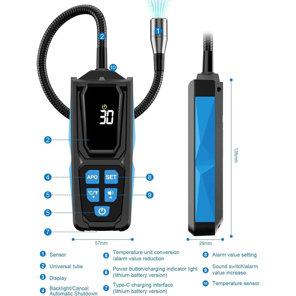 Rechargeable Refrigerant Leak Detector for HVAC &Auto AC