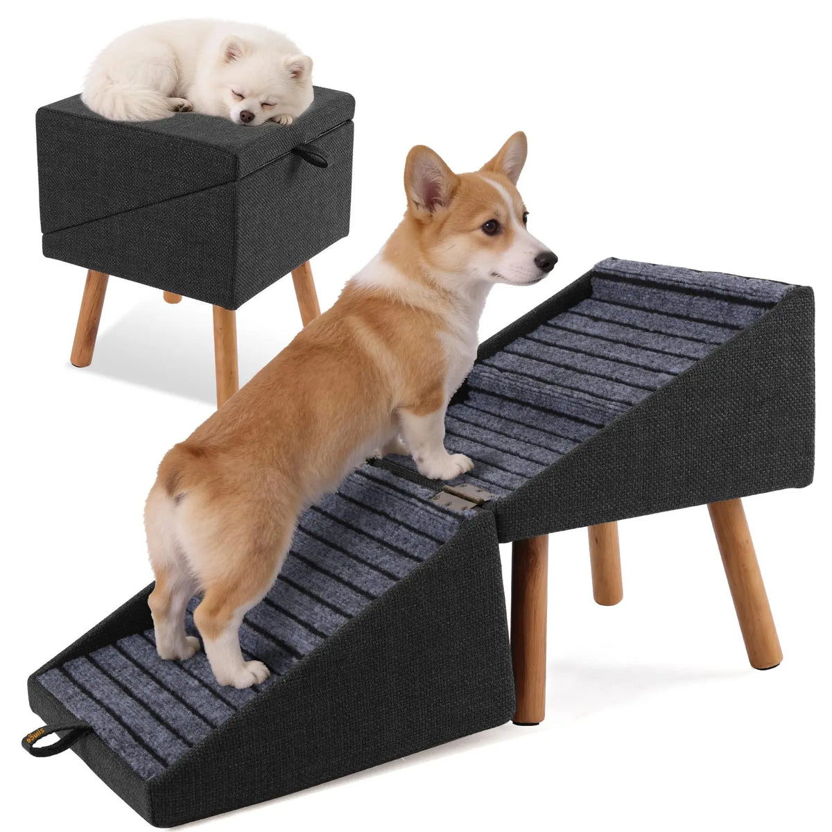🐕 17" 2-in-1 Convertible Wood Dog Stairs& Ramp