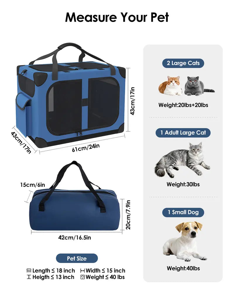 🐱 Extra Large Cat Carrier for 2 Cats – XL Soft-Sided with Divider