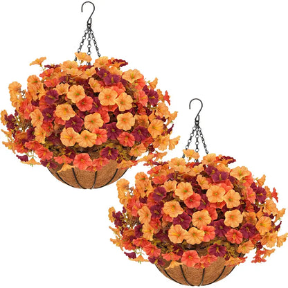 🌻 Artificial Hanging Flower Baskets (2 Pack), UV Resistant Fall Decor