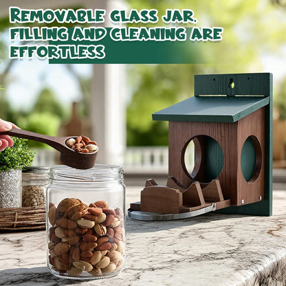 Wooden Squirrel Feeder With Glass Jar